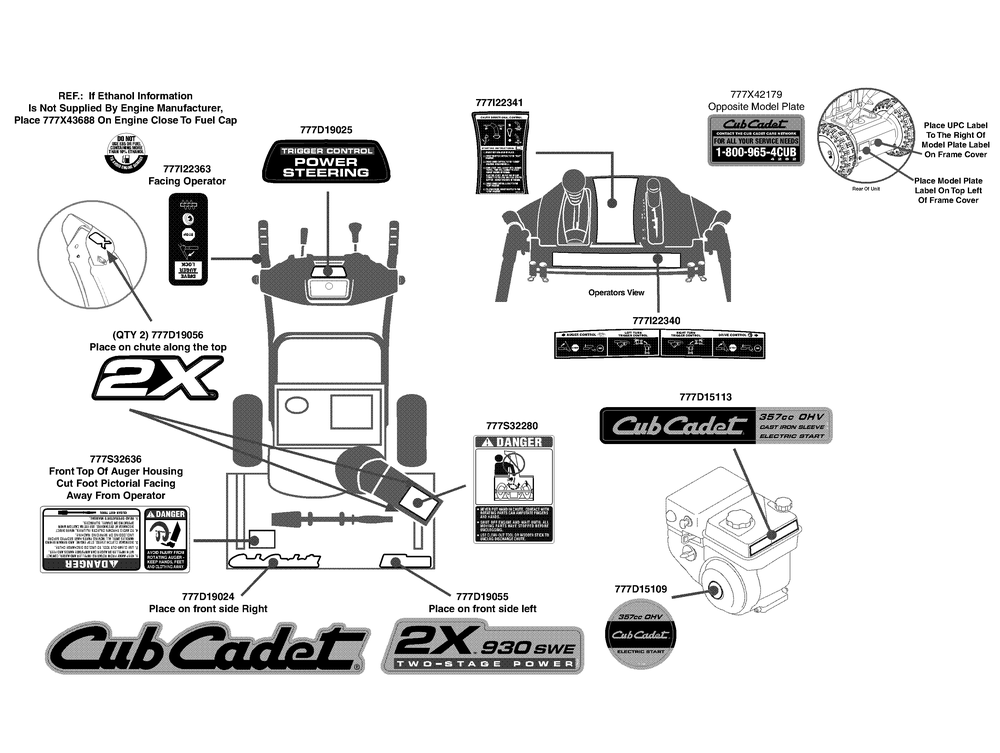 Label Map 2x 930swe Diagram and Parts List for 2X930SWE (31AH95SU756-31BH95SU710)(2013) Cub Cadet Snow Blower